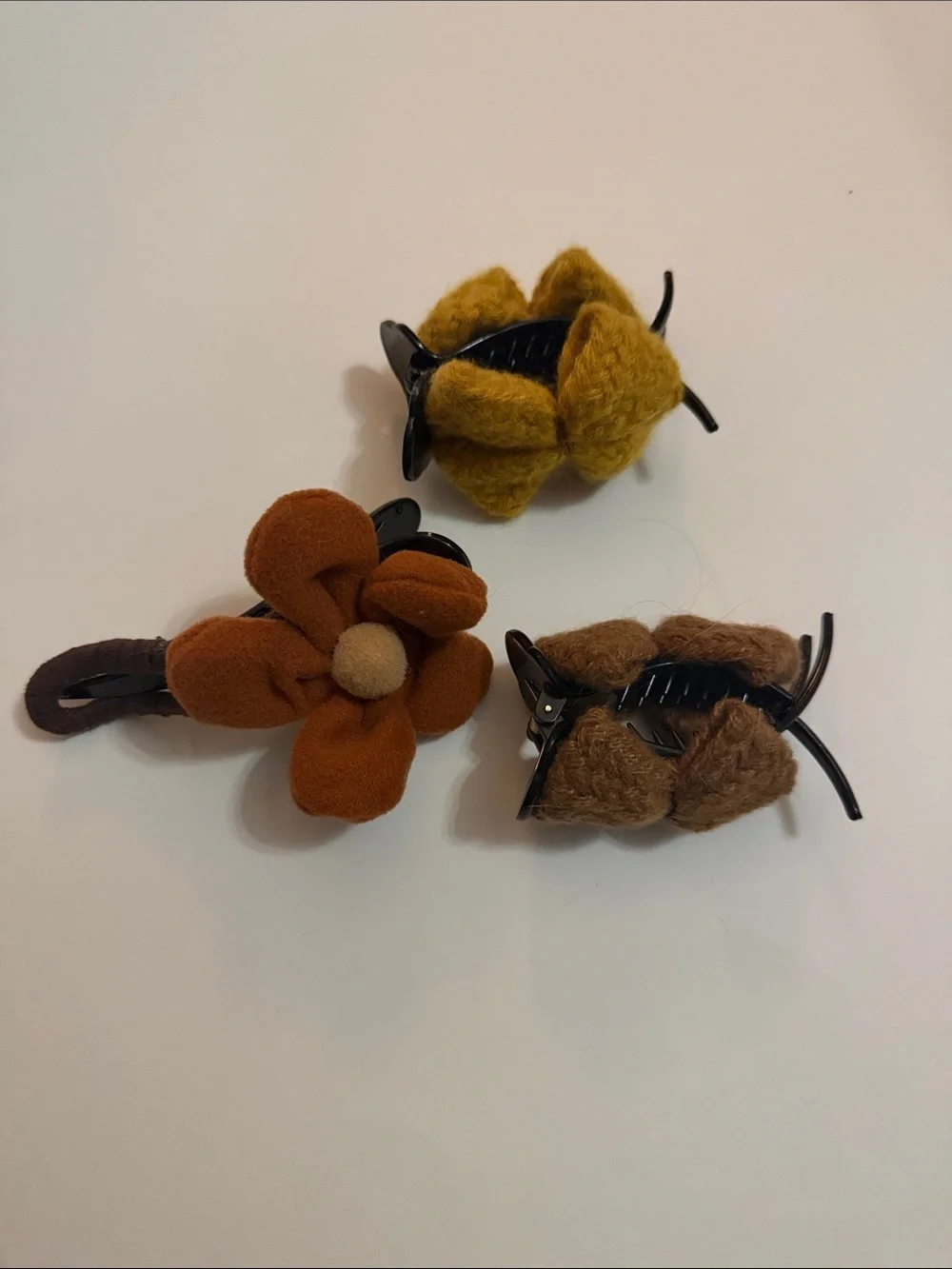 Floral & Velvet Hair Clips Set - Brown, Mustard, Tan NWOT